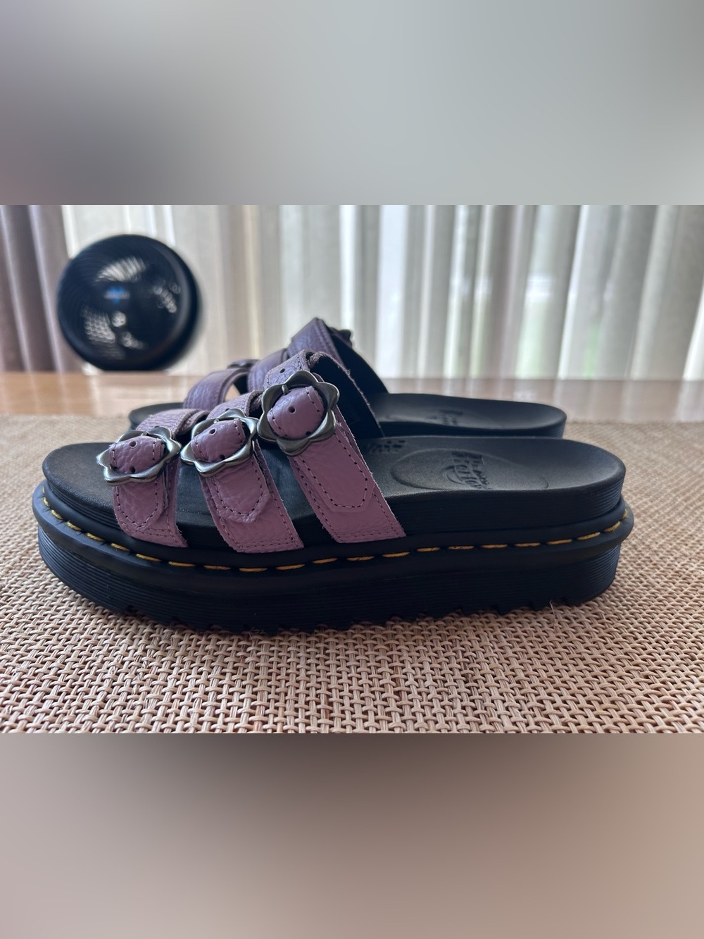 Dr Martens Blaire Flower Buckle Sandals w/Lilac Leather Straps & Chunky Sole. 9 - Picture 3 of 6